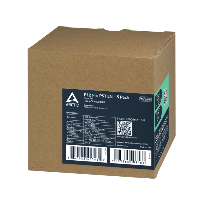 ARCTIC P12 Pro PST LN 120mm PWM 5-Pack Fan Kit
