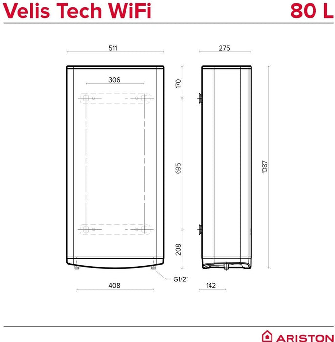 Multi-position boiler ARISTON VELIS TECH Wi Fi 80 E, 1.5 kW 3100912