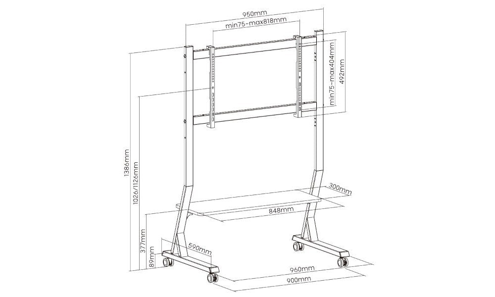 ART SD-22 MOBILE STAND + LCD/LED TV MOUNT 45-90" 60KG