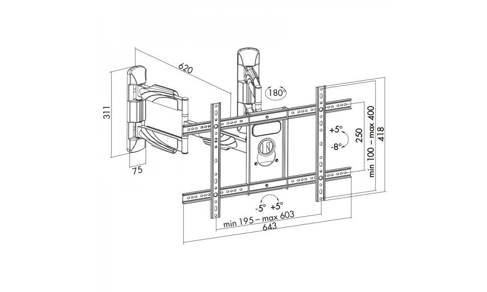 ART AR-85 LCD/LED TV MOUNT 32-70" 45KG VERTICAL/HORIZONTAL ADJUSTMENT