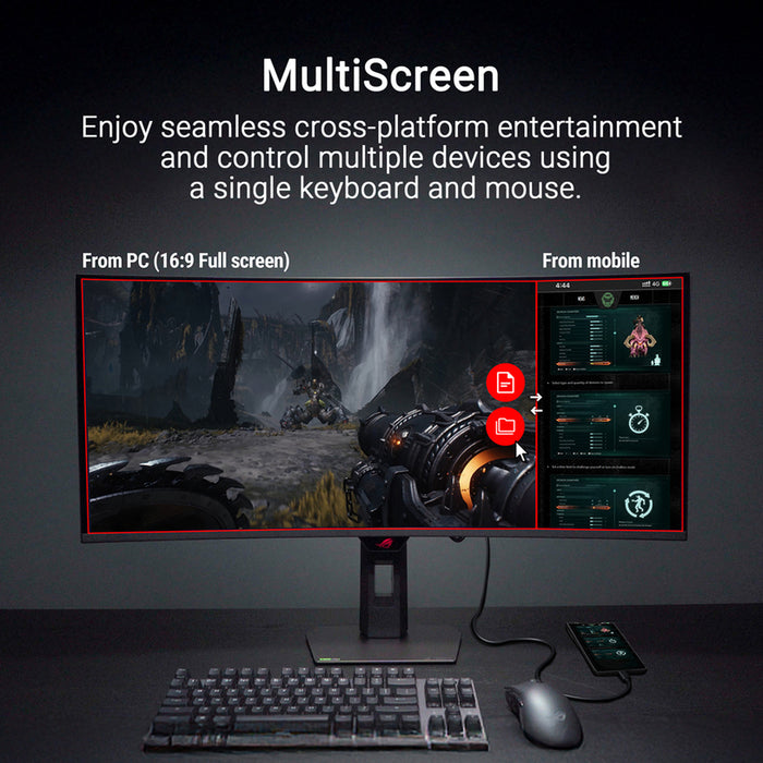 Monitor ASUS ROG Strix OLED XG34WCDMTG 0.231 mm, 178°/ 178°, OLED, 34.0 ", 86.4 cm, 3440x1440, 240.00 Hz, 0.03 ms, HDMI, DisplayPort, USB-C, BLACK