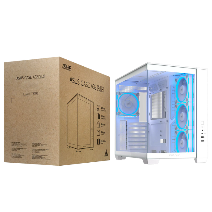 Box ASUS A32 PLUS Tempered Glass + 4 ARGB Fans - White