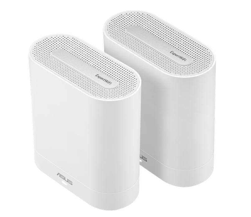 Asus Business Mesh WiFi system, ExpertWiFi EBM68 2PK, AX7800, Tri-Band, Quad-Core 1.7GHz CPU, 256MB/1GB Flash/RAM, 2.5G port, OFDMA, Beamforming, 8 SSIDs, customize guest portal, Commercial-Grade Network Security & VPN, wall mounting,White