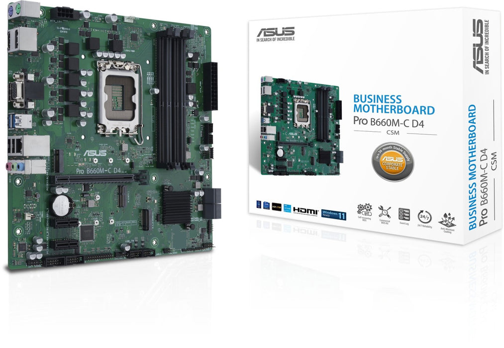 ASUS PRO B660M-C D4-CSM LGA1700 4xDIMM DDR4 TPM 4xSATA 2xM.2 1xHDMI 1xVGA 2xDP MB