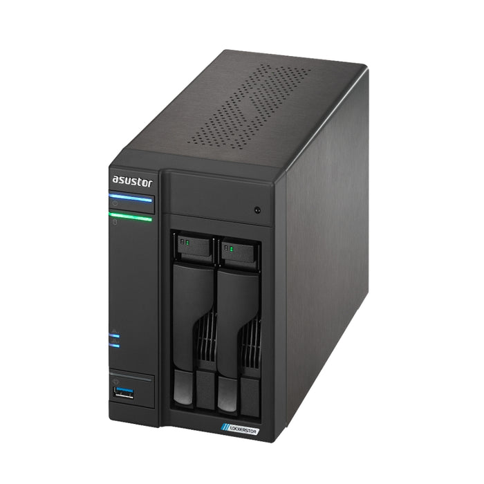 Asustor Lockerstor AS6702T, 2 Bay NAS, Intel Jasper Lake 4C 2.0 GHz, 4GB DDR4 SODIMM, M.2 NVMe x4 slots (Diskless), USB 3.2 Gen 2x2, Dual 2.5GbE Ports, WOW (Wake on WAN), AES-NI hardware encryption, MyArchive (support btrfs and snapshot), SSD Caching