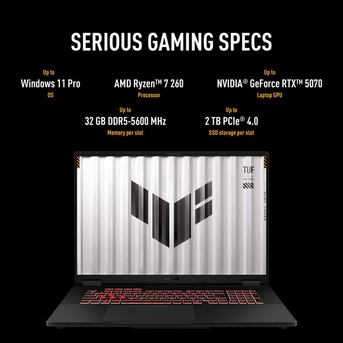 ASUS TUF Gaming A18 FA808UM-S9058 AMD Ryzen™ 7 260 Laptop 45.7 cm (18") 2.5K 16 GB DDR5-SDRAM 512 GB SSD NVIDIA GeForce RTX 5060 Wi-Fi 6E (802.11ax) NoOS Gray