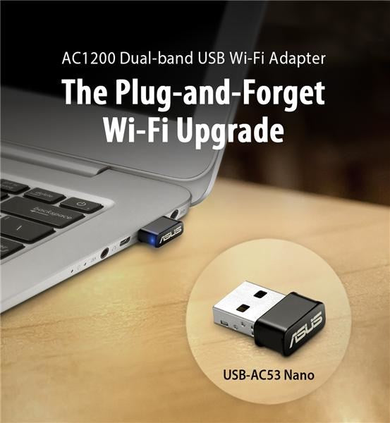 Wireless USB Adapter ASUS USB-AC53 Nano, AC1200 Dual-band USB Wi-Fi