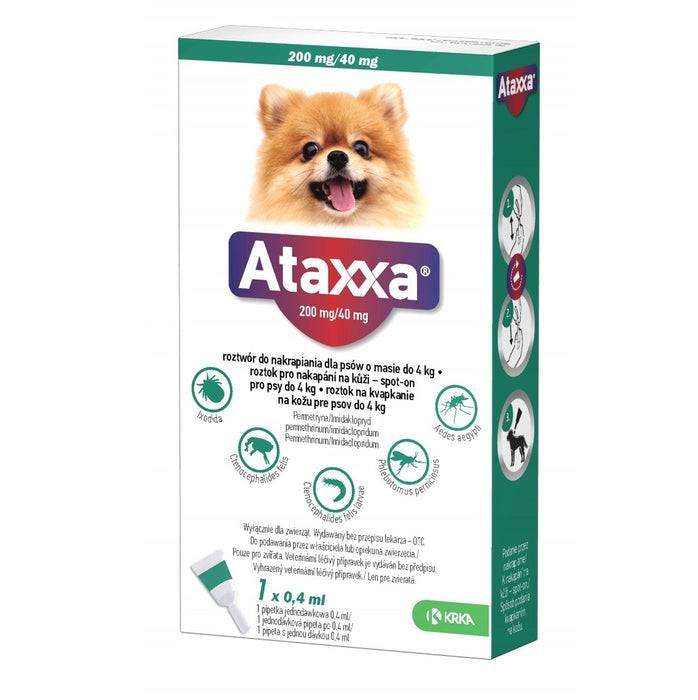 ATAXXA 200mg/40mg (1-4kg) - drops against fleas and ticks for dogs – 1x0,4ml