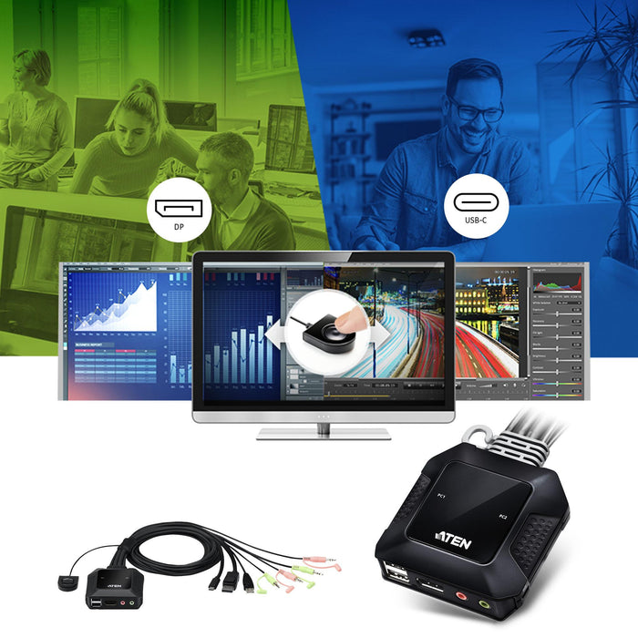 KVM switch ATEN CS52DP, Dual port USB-C DisplayPort