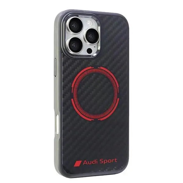 Audi Carbon Fiber Sport Red Circle MagSafe Case for iPhone 16 Pro Max 6.9’’ - Black - Cell phone cases