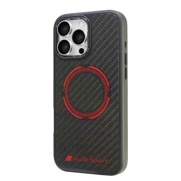 Audi Carbon Fiber Sport Red Circle MagSafe Case for iPhone 16 Pro Max 6.9’’ - Black - Cell phone cases