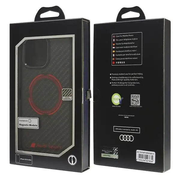 Audi Carbon Fiber Sport Red Circle MagSafe Case for iPhone 16 Pro Max 6.9’’ - Black - Cell phone cases