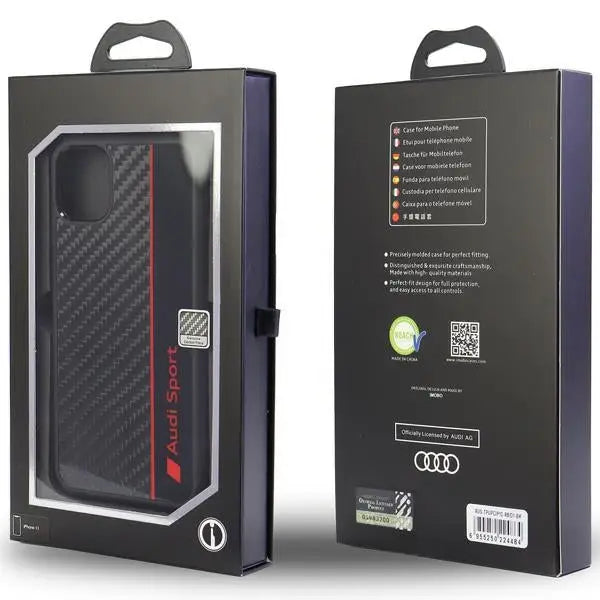 Audi Carbon Fiber Stripe iPhone 12/12 Pro 6.1’’ black/black hardcase AUS-TPUPCIP12P-R8/D1-BK - Cell phone cases