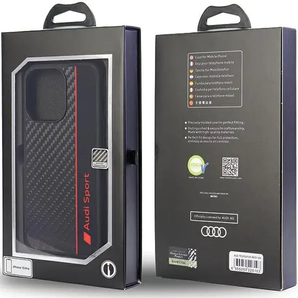 Audi Carbon Fiber Stripe iPhone 13 Pro / 13 6.1’’ black/black hardcase AUS-TPUPCIP13P-R8/D1-BK - Cell phone cases