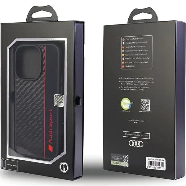 Audi Carbon Fiber Stripe iPhone 13 Pro Max 6.7’’ black/black hardcase AUS-TPUPCIP13PM-R8/D1-BK - Cell phone cases