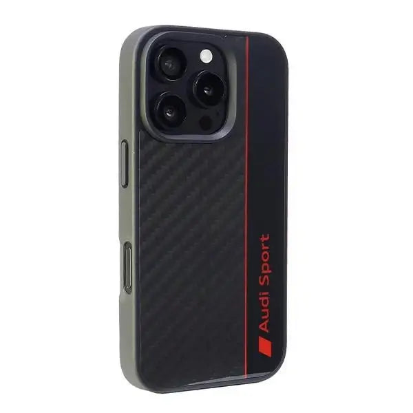 Audi Carbon Fiber Stripe iPhone 16 Pro 6.3’’ black/black hardcase AUS-TPUPCIP16P-R8/D1-BK - Cell phone cases