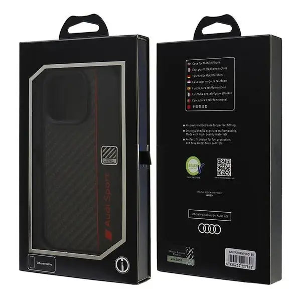 Audi Carbon Fiber Stripe iPhone 16 Pro 6.3’’ black/black hardcase AUS-TPUPCIP16P-R8/D1-BK - Cell phone cases