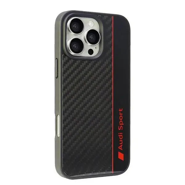 Audi Carbon Fiber Stripe iPhone 16 Pro Max 6.9’’ black hardcase AUS-TPUPCIP16PM-R8/D1-BK - Cell phone cases