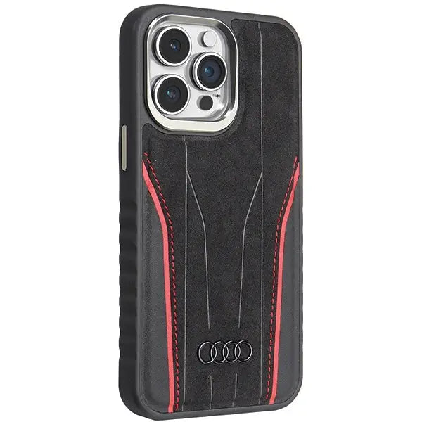 Audi Genuine Leather case with MagSafe for iPhone 15 Pro - black and red - Cell phone cases and covers<<<HurtelXML