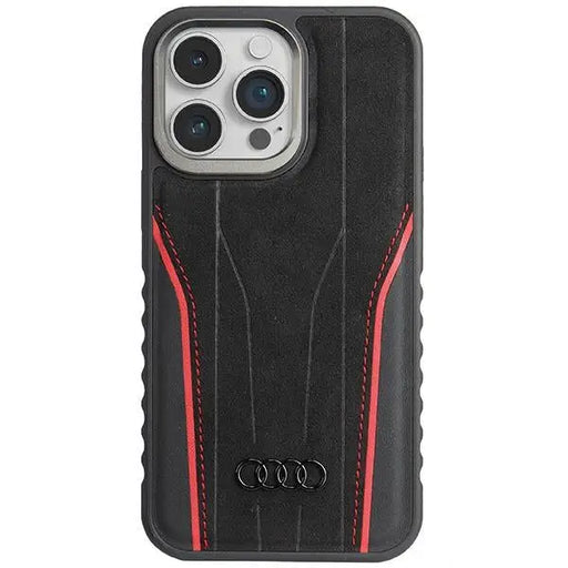 Audi Genuine Leather case with MagSafe for iPhone 15 Pro Max - black and red - Cell phone cases and covers<<<HurtelXML