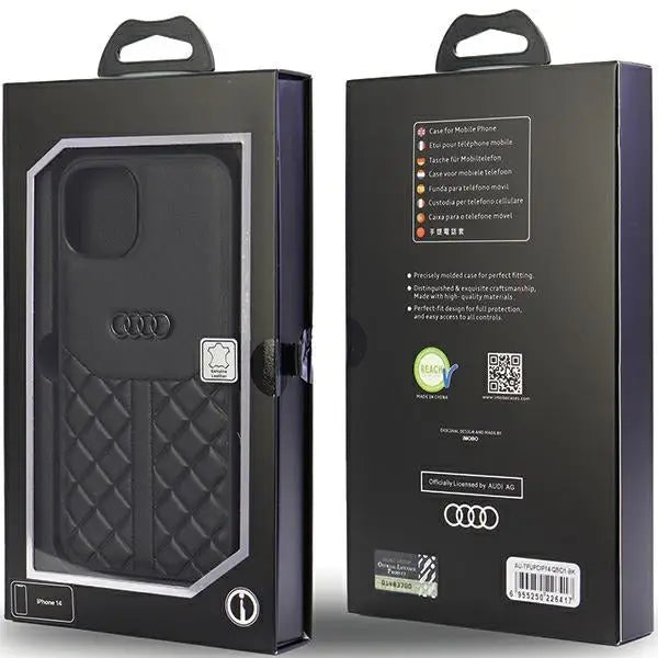 Audi Genuine Leather iPhone 14 6.1’’ black/black hardcase AU-TPUPPCIP14-Q8/D1-BK - Cell phone cases