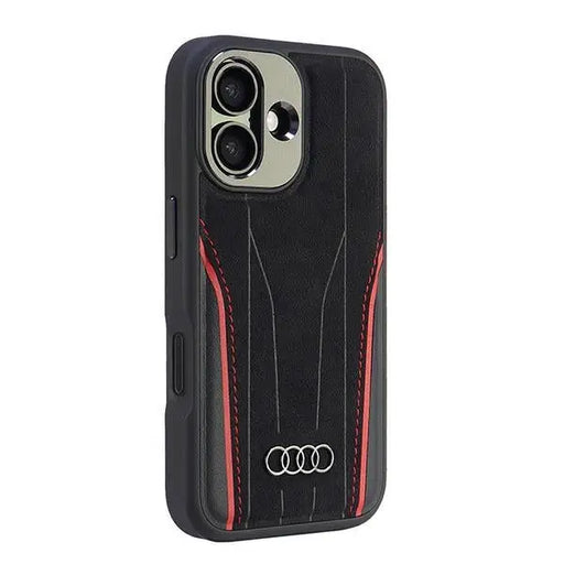 Audi Genuine Leather MagSafe iPhone 16 6.1’’ black-red hardcase AU-TPUPCMIP16-R8/D3-RD - Cell phone cases
