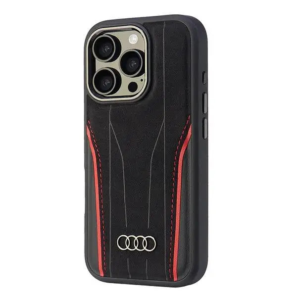 Audi Genuine Leather MagSafe iPhone 16 Pro 6.3’’ black-red hardcase AU-TPUPCMIP16P-R8/D3-RD - Cell phone cases