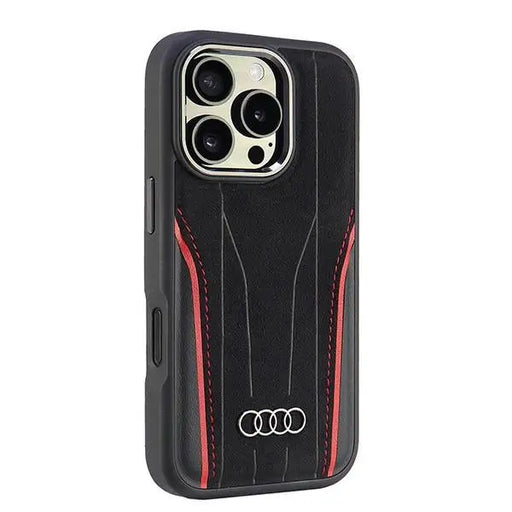 Audi Genuine Leather MagSafe iPhone 16 Pro 6.3’’ black-red hardcase AU-TPUPCMIP16P-R8/D3-RD - Cell phone cases
