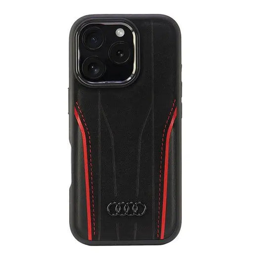 Audi Genuine Leather MagSafe iPhone 16 Pro 6.3’’ black-red hardcase AU-TPUPCMIP16P-R8/D3-RD - Cell phone cases