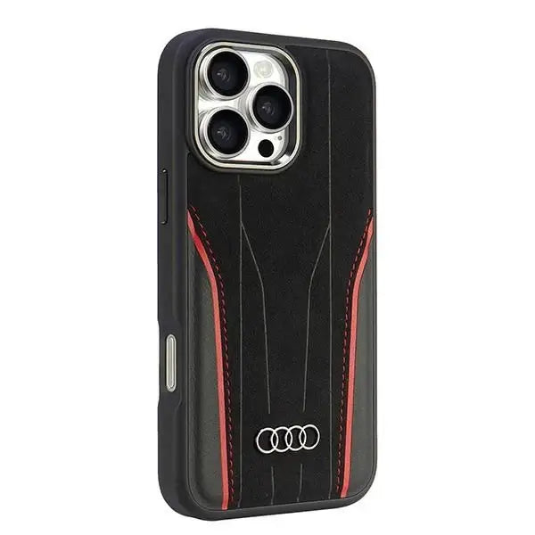 Audi Genuine Leather MagSafe iPhone 16 Pro Max 6.9’’ black-red hardcase AU-TPUPCMIP16PM-R8/D3-RD - Cell phone cases