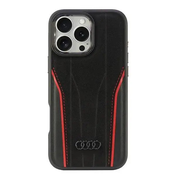 Audi Genuine Leather MagSafe iPhone 16 Pro Max 6.9’’ black-red hardcase AU-TPUPCMIP16PM-R8/D3-RD - Cell phone cases