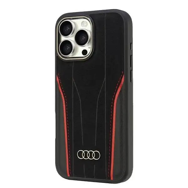Audi Genuine Leather MagSafe iPhone 16 Pro Max 6.9’’ black-red hardcase AU-TPUPCMIP16PM-R8/D3-RD - Cell phone cases