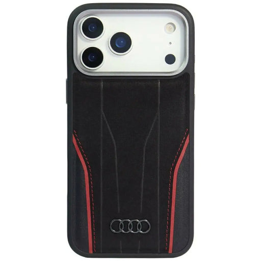 Audi R8 Genuine Leather MagSafe Case for iPhone 17 Pro - Black and Red - Cell phone cases and covers<<<HurtelXML