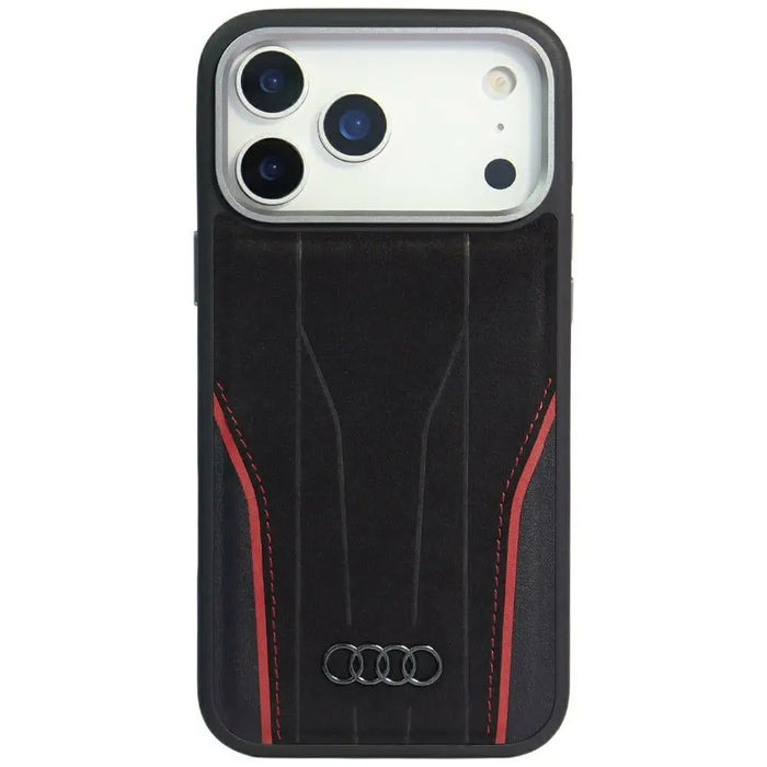 Audi R8 Genuine Leather MagSafe Case for iPhone 17 Pro - Black and Red - Cell phone cases and covers<<<HurtelXML