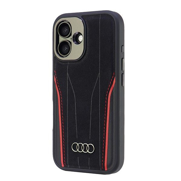 Audi Genuine Leather MagSafe iPhone 16 6.1" black-red hardcase AU-TPUPCMIP16-R8/D3-RD