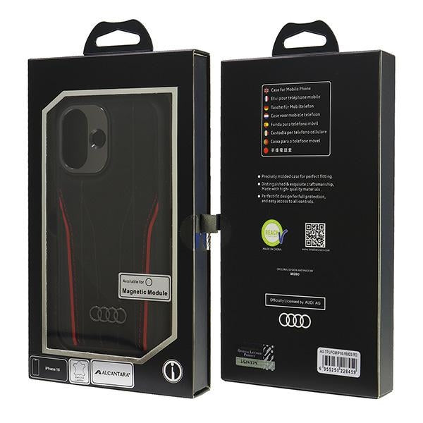 Audi Genuine Leather MagSafe iPhone 16 6.1" black-red hardcase AU-TPUPCMIP16-R8/D3-RD