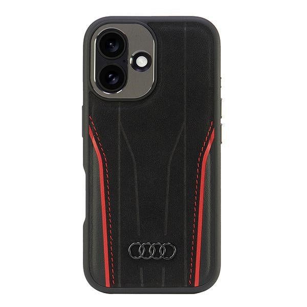 Audi Genuine Leather MagSafe iPhone 16 6.1" black-red hardcase AU-TPUPCMIP16-R8/D3-RD