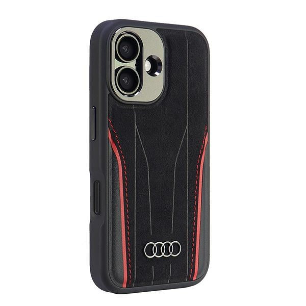 Audi Genuine Leather MagSafe iPhone 16 6.1" black-red hardcase AU-TPUPCMIP16-R8/D3-RD