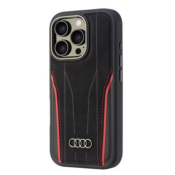 Audi Genuine Leather MagSafe iPhone 16 Pro 6.3" black-red hardcase AU-TPUPCMIP16P-R8/D3-RD