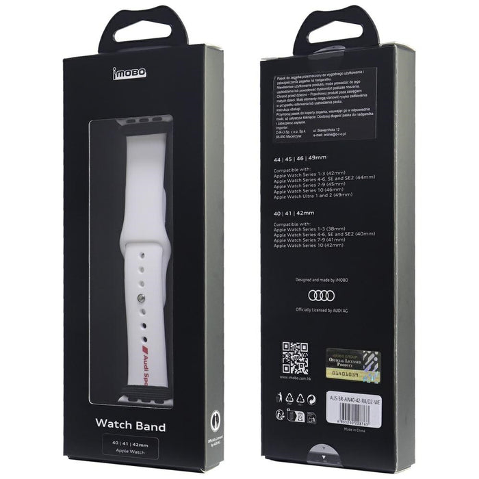 Audi Sport Red Logo Silicone Watch Strap for Apple Watch 40 / 41 / 42 mm - white