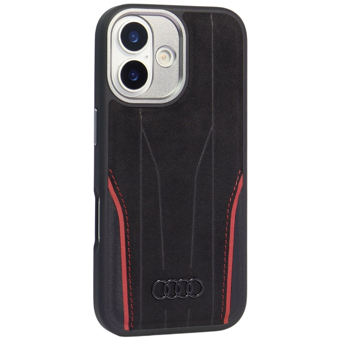 Audi R8 Genuine Leather MagSafe Case for iPhone 17 - Black and Red