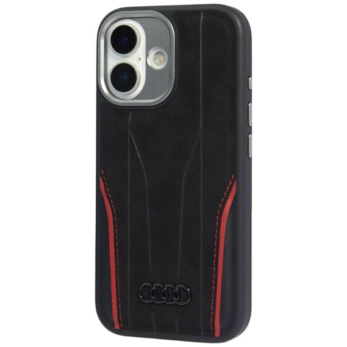 Audi R8 Genuine Leather MagSafe Case for iPhone 17 - Black and Red