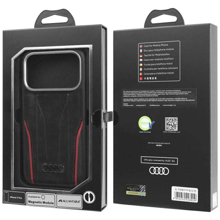 Audi R8 Genuine Leather MagSafe Case for iPhone 17 Pro - Black and Red