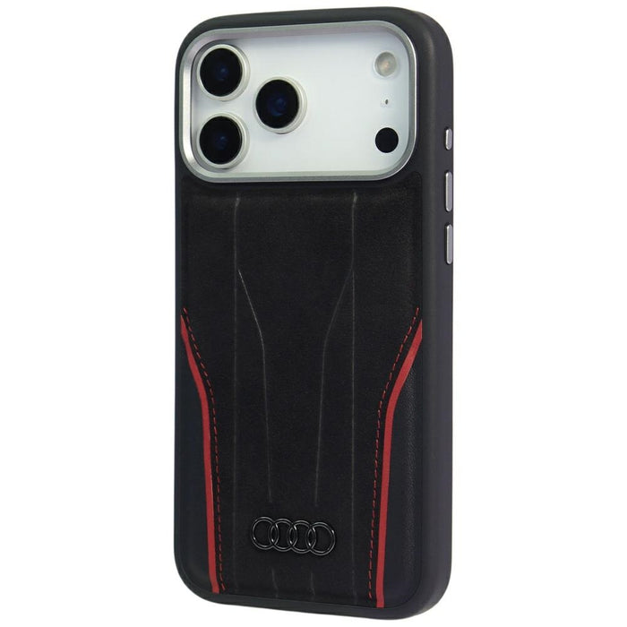 Audi R8 Genuine Leather MagSafe Case for iPhone 17 Pro Max - Black and Red