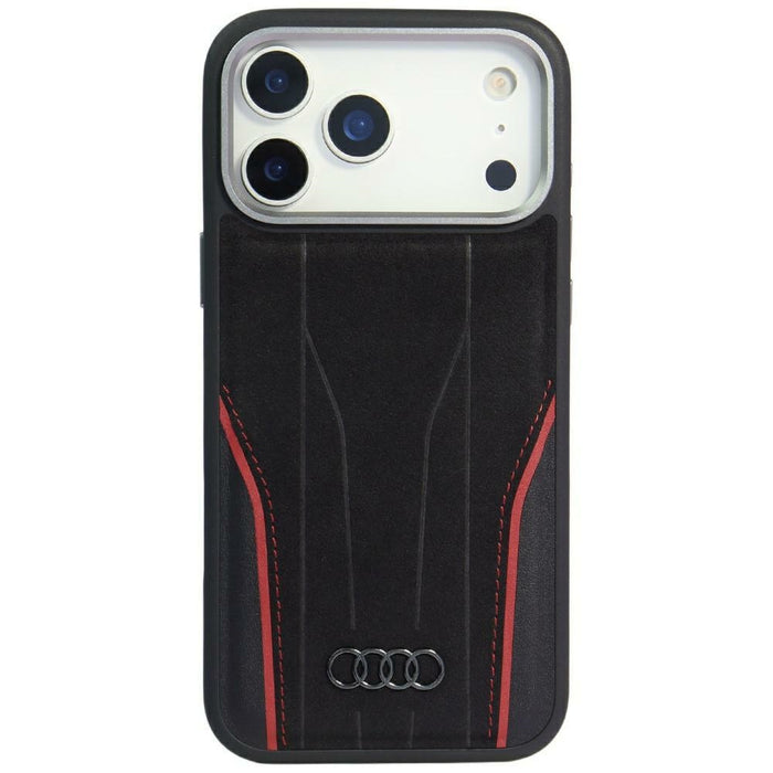 Audi R8 Genuine Leather MagSafe Case for iPhone 17 Pro Max - Black and Red