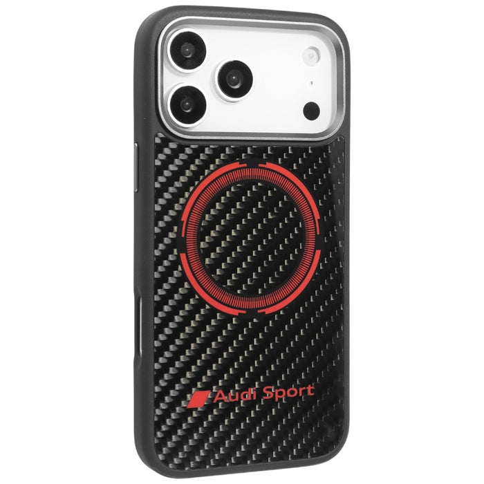 Audi RSQ Carbon Fiber Sport Red Circle MagSafe Case for iPhone 17 Pro Max - Black
