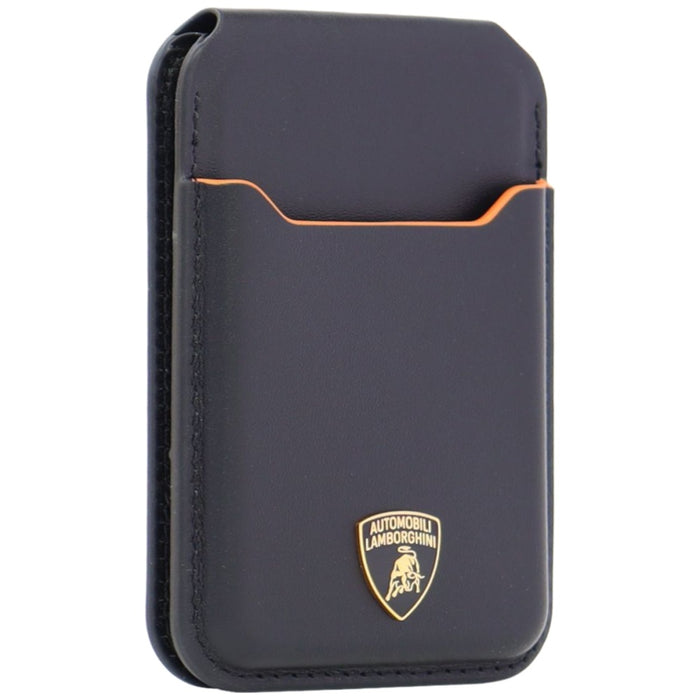 Lamborghini D1 Genuine Leather MagSafe mobile phone wallet - black and orange