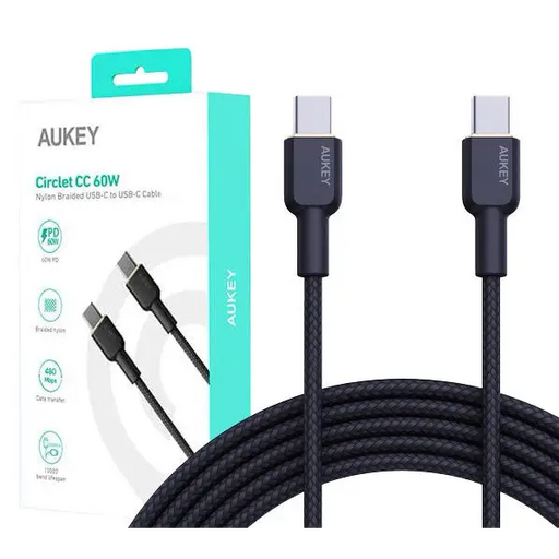 AUKEY CB-NCC2 USB-C Type-C Power Delivery PD 60W 3A 1.8m Nylon Black - USB cablesAKG-KAB<<<GSM accessoriesAKG<<<ActionPL
