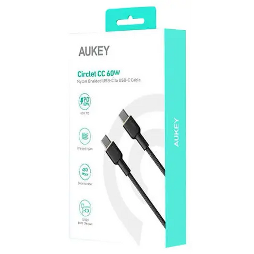 AUKEY CB-NCC2 USB-C Type-C Power Delivery PD 60W 3A 1.8m Nylon Black - USB cablesAKG-KAB<<<GSM accessoriesAKG<<<ActionPL