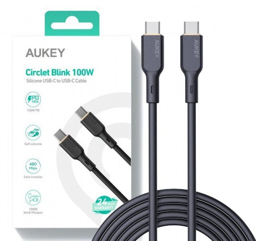 AUKEY CB-SCC101 USB-C Type-C Power Delivery PD 100W 5A 1m Silikon Black